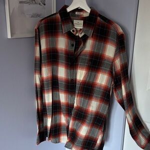 Women’s Rust, Cream, Turqoiuse and grey-Black Plaid light flannel Shirt